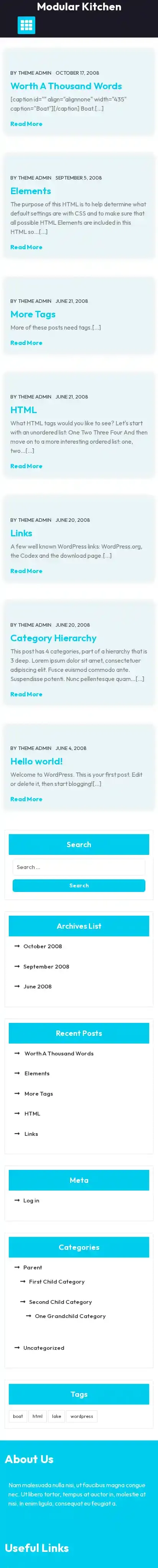 Modular Kitchen home page on mobile