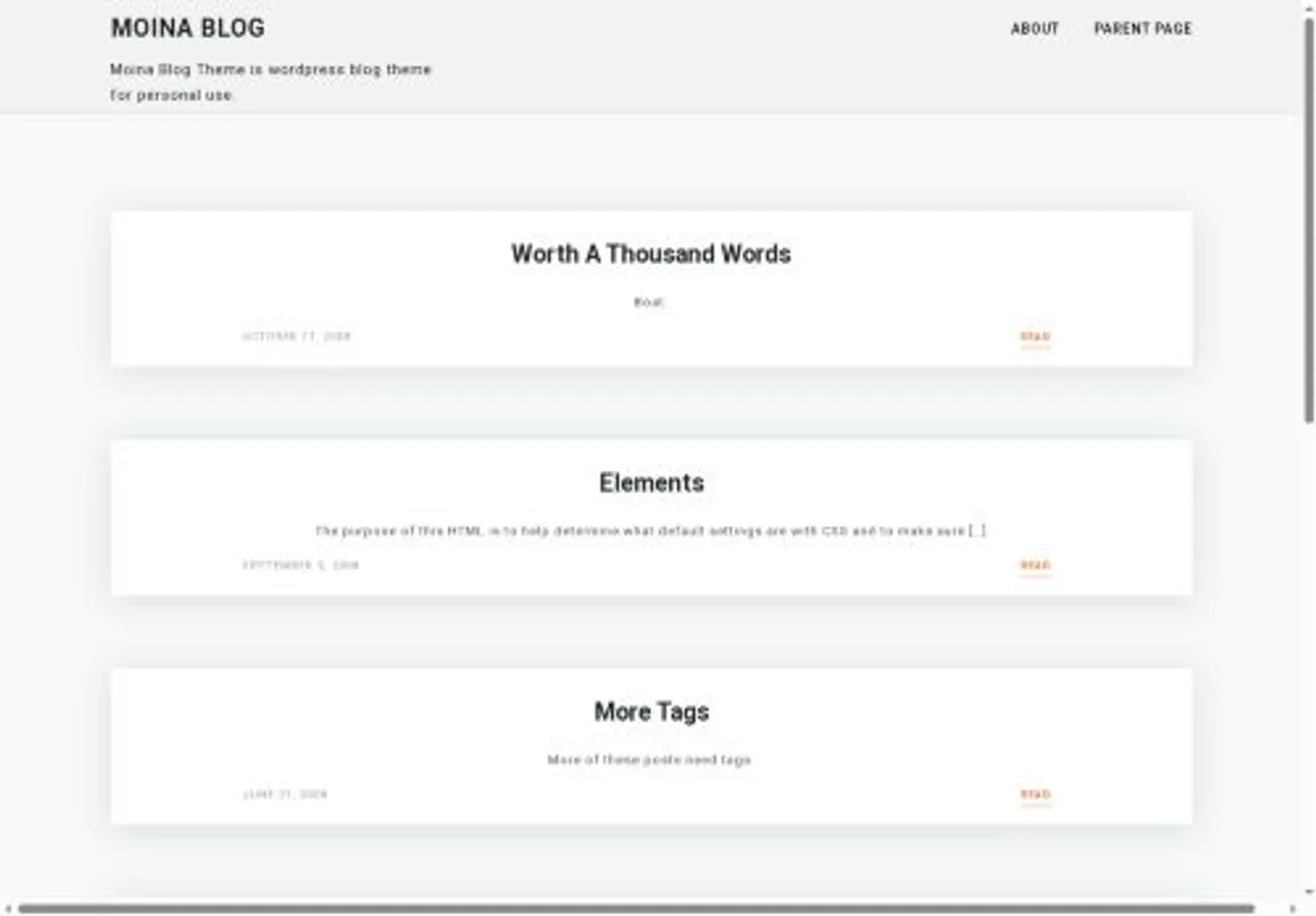 Moina Blog home page on desktop