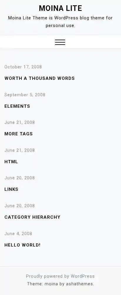 Moina Lite home page on mobile