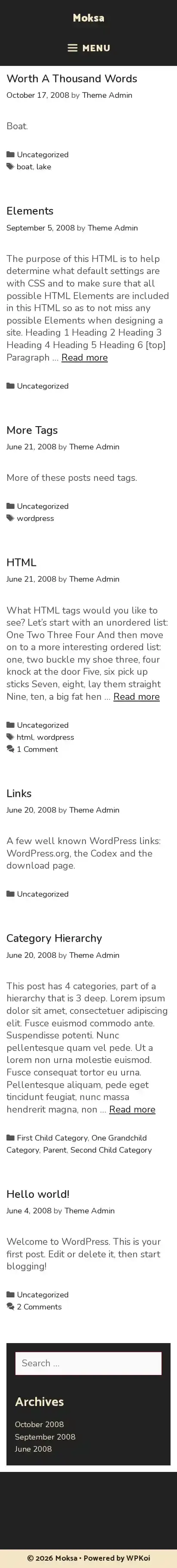 Moksa home page on mobile