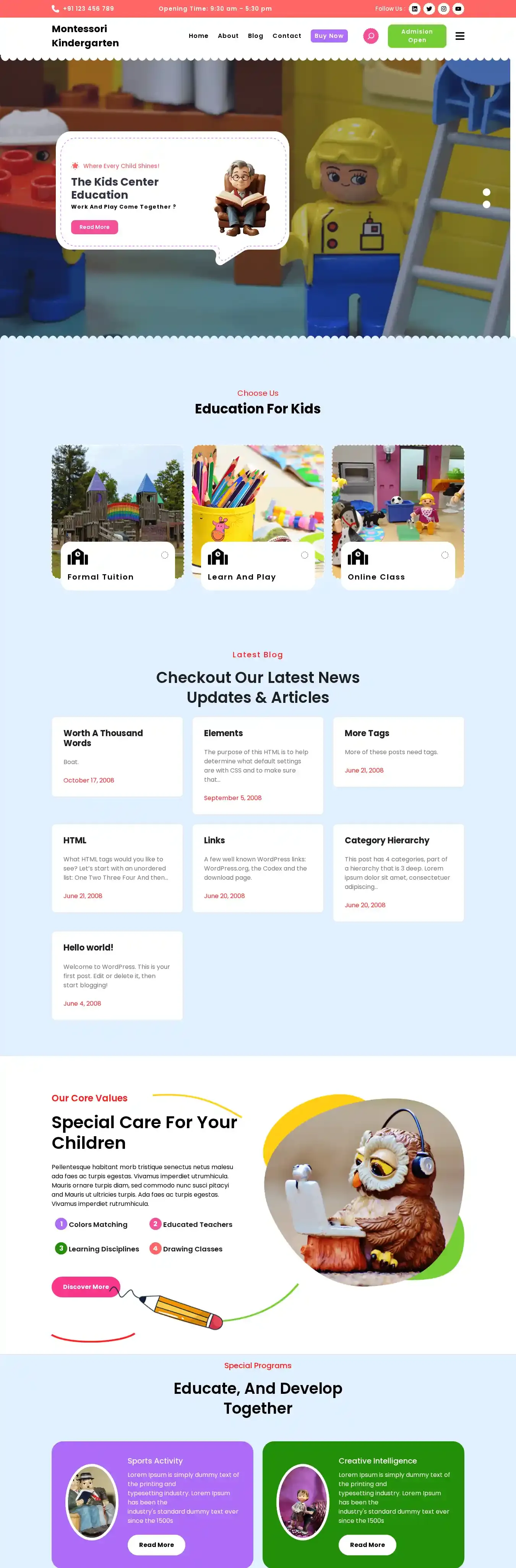 Montessori Kindergarten home page on desktop