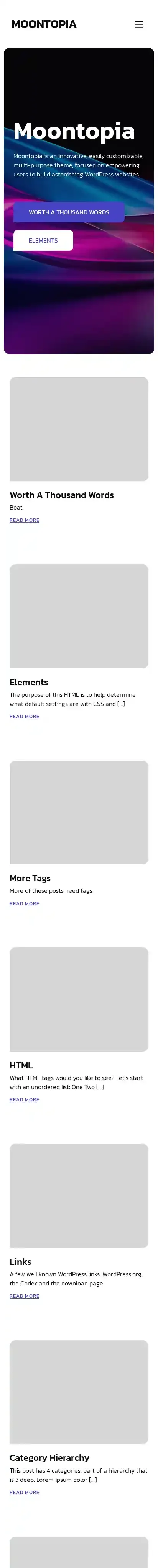 Moontopia home page on mobile