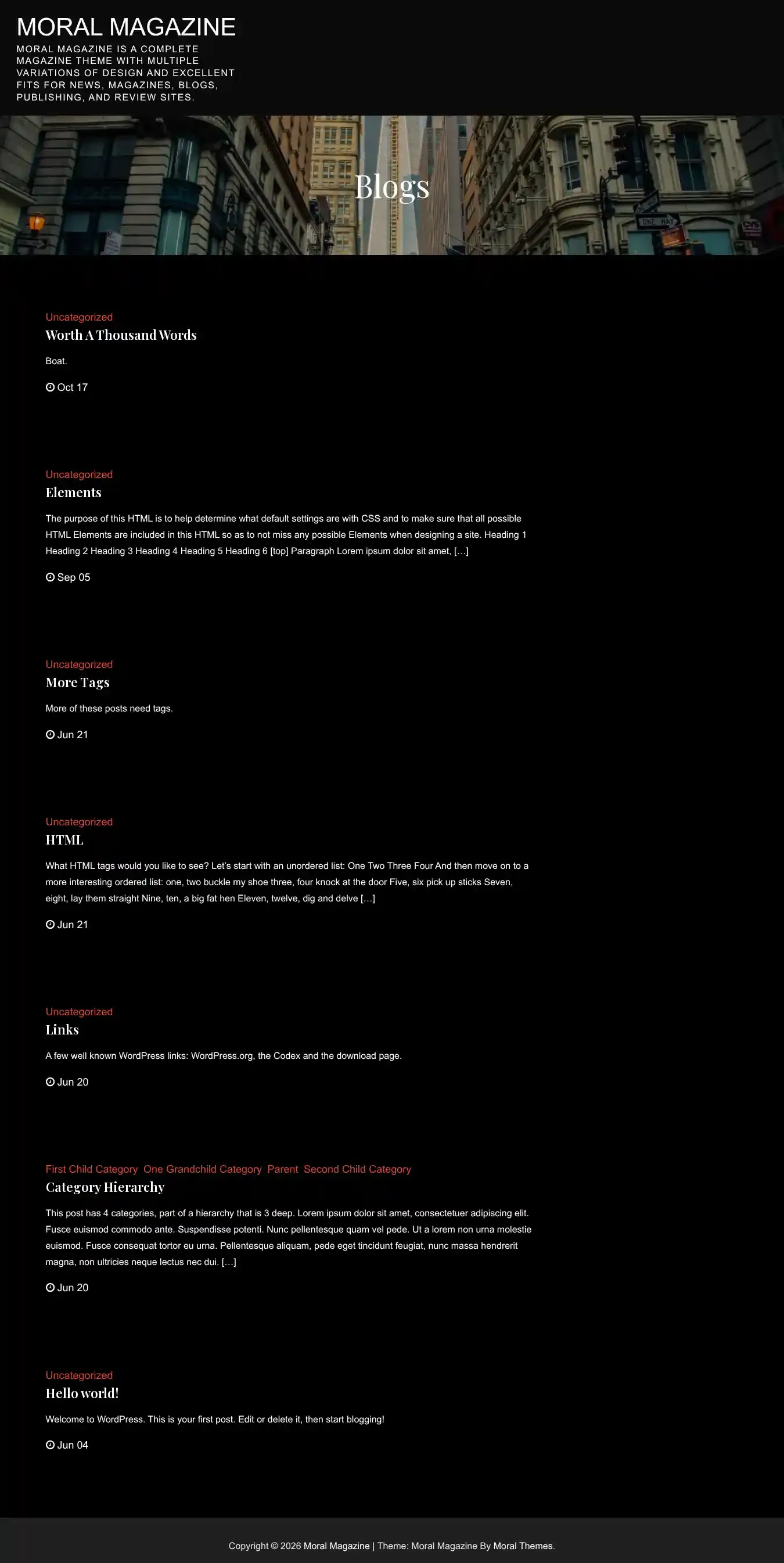 Moral Magazine home page on desktop