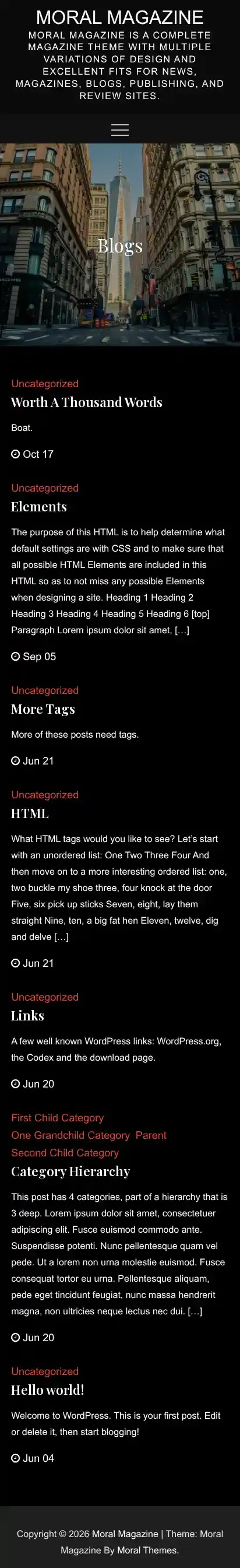 Moral Magazine home page on mobile