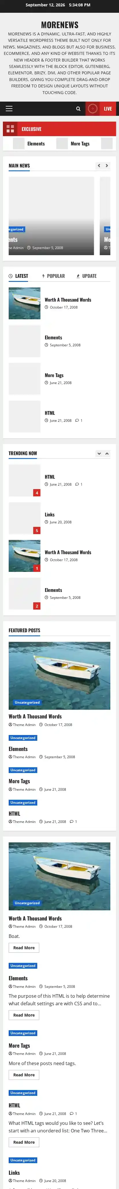 MoreNews home page on mobile