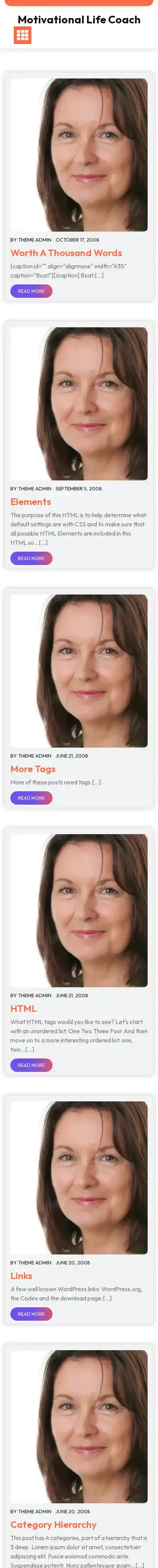 Motivational Life Coach home page on mobile