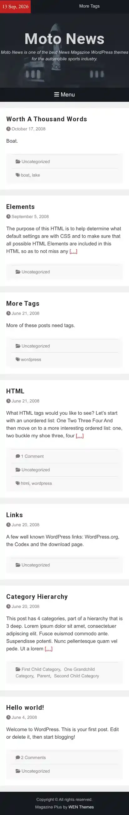 Moto News home page on mobile