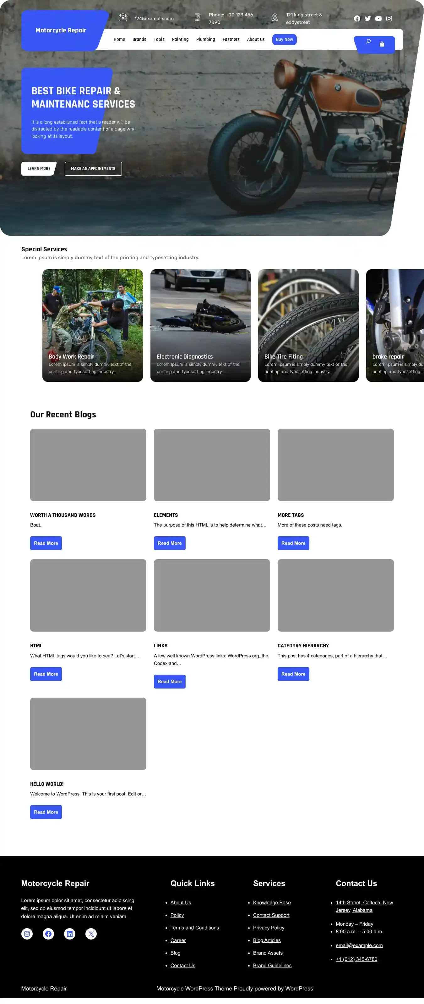 Motorcycle Repair home page on desktop