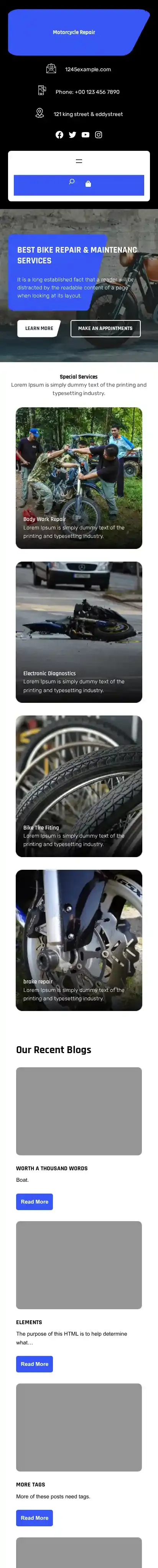 Motorcycle Repair home page on mobile