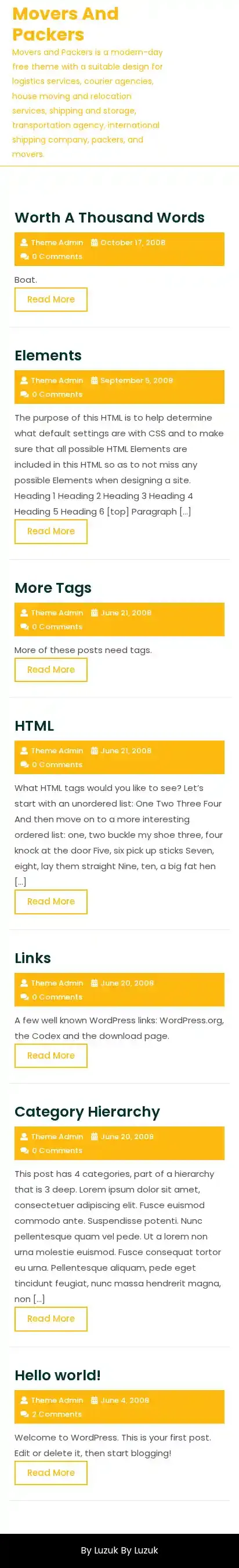 Movers and Packers home page on mobile