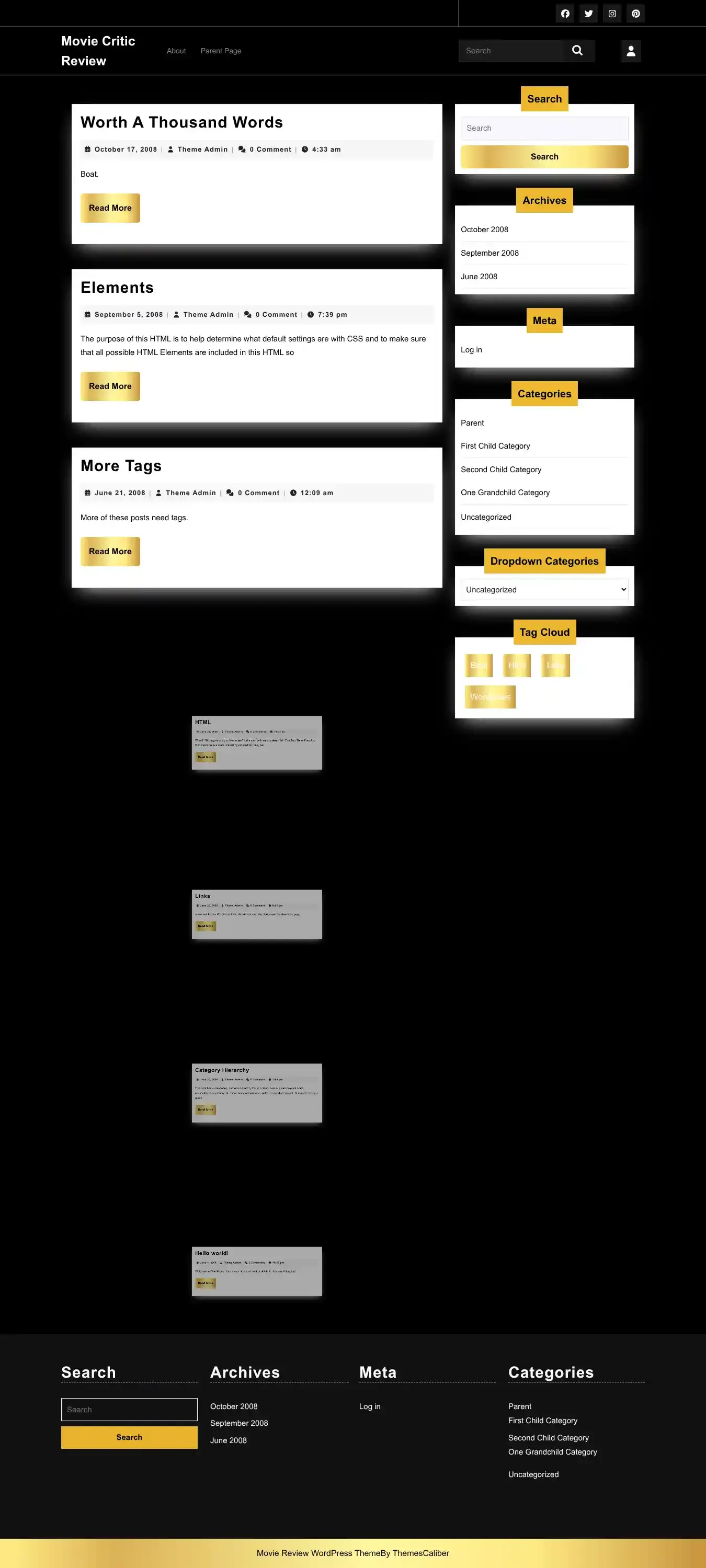 Movie Critic Review home page on desktop