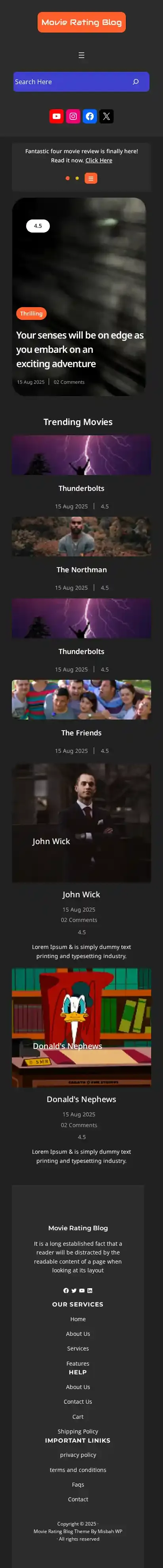 Movie Rating Blog home page on mobile