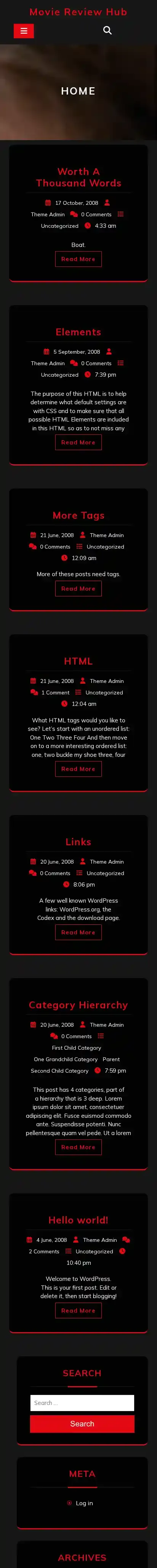 Movie Review Hub home page on mobile