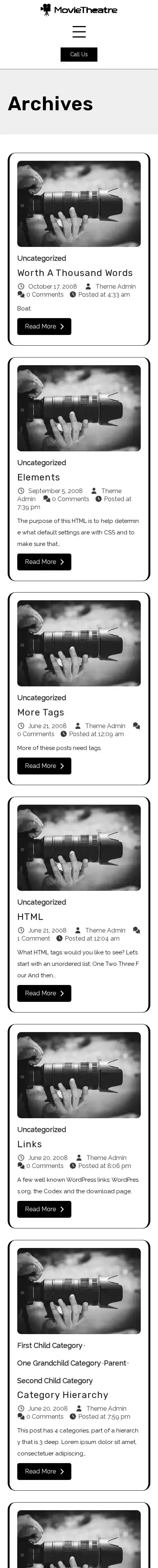 Movie Theatre home page on mobile