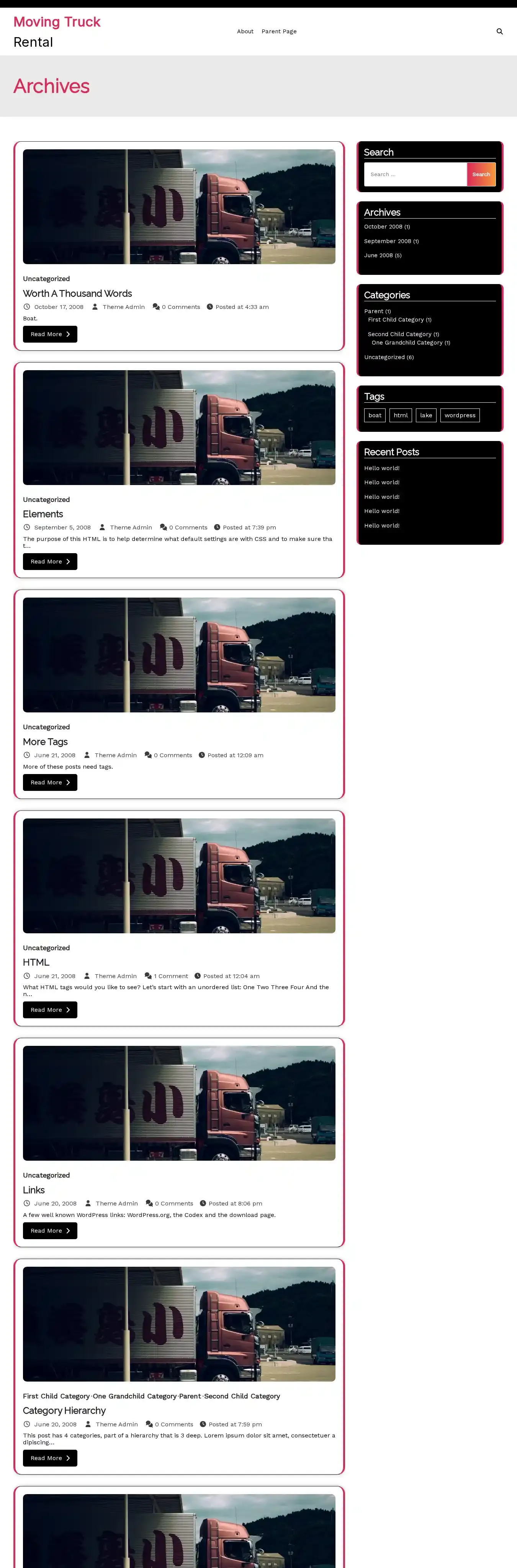 Moving Truck Rental home page on desktop