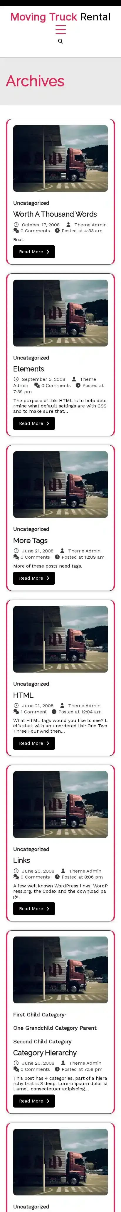 Moving Truck Rental home page on mobile