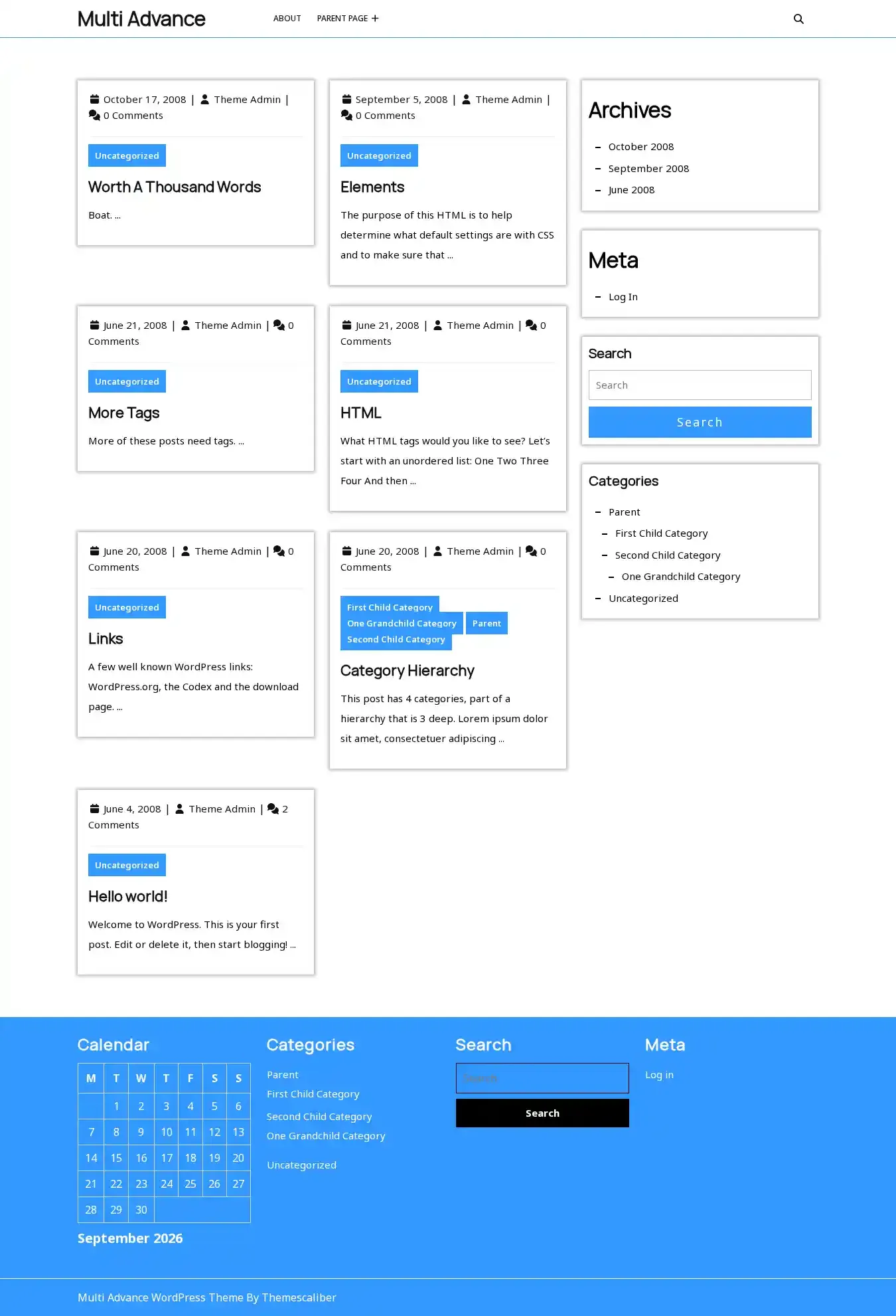Multi Advance home page on desktop