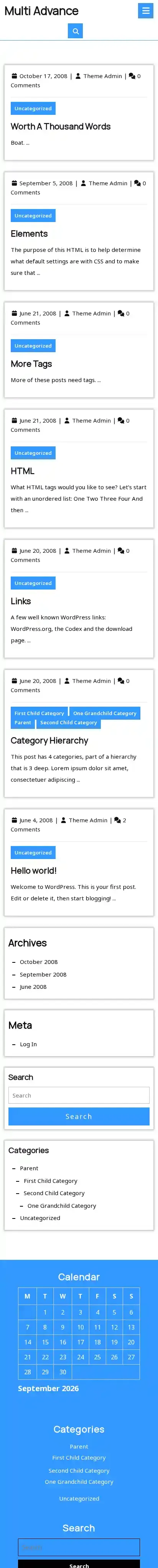 Multi Advance home page on mobile
