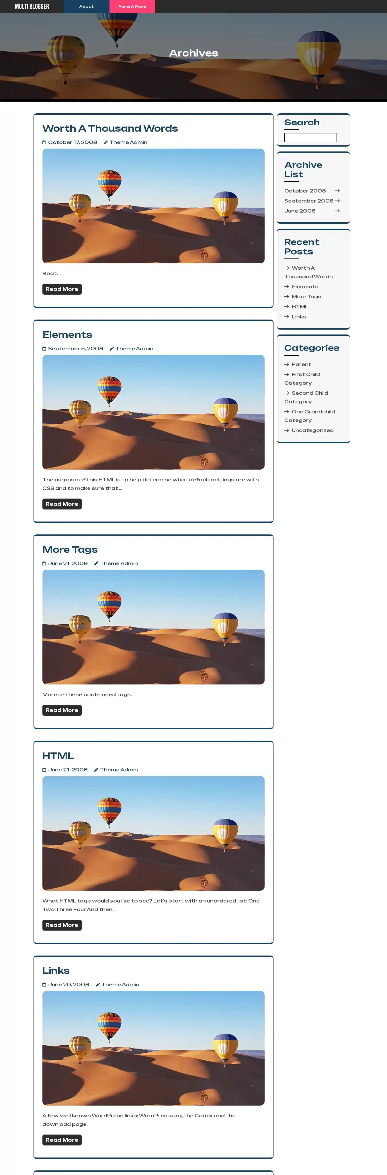 Multi Blogger home page on desktop