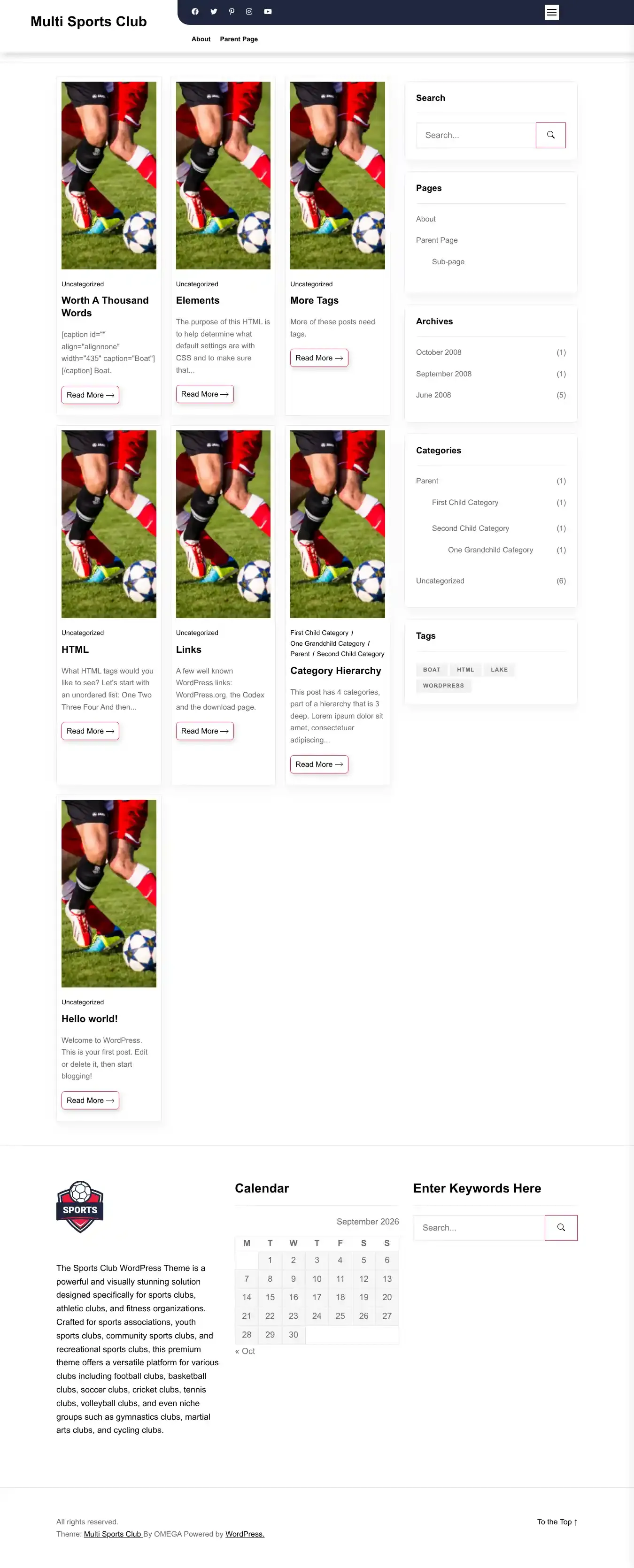 Multi Sports Club home page on desktop