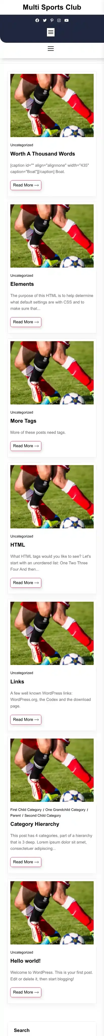 Multi Sports Club home page on mobile