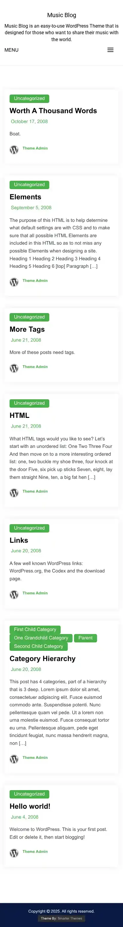 Music Blog home page on mobile