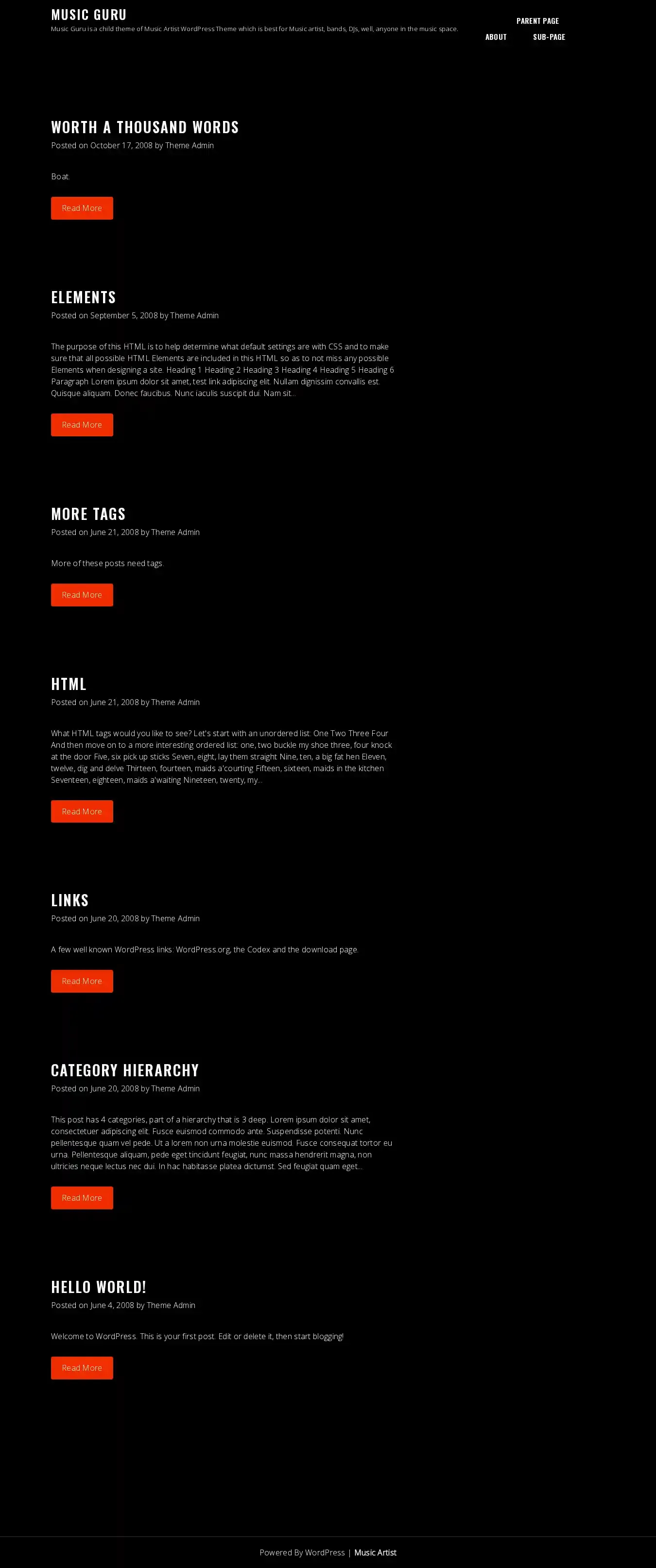 Music Guru home page on desktop