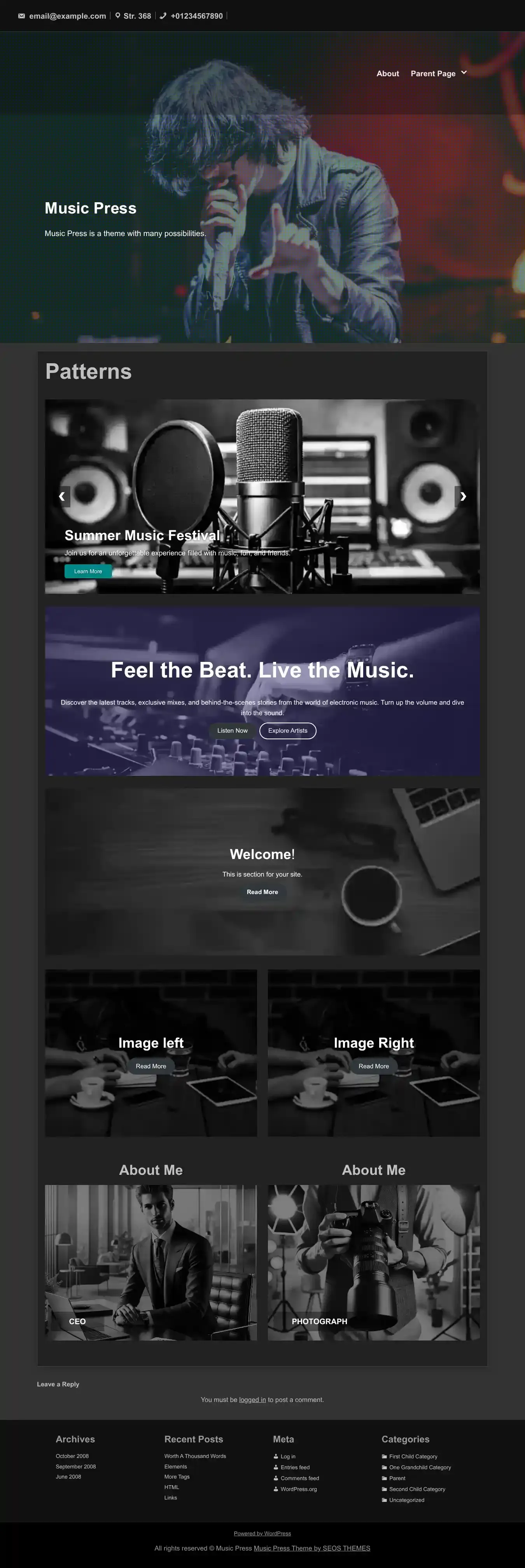 Music Press home page on desktop