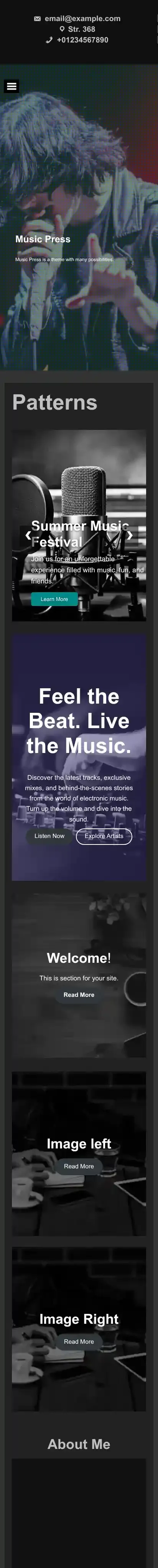 Music Press home page on mobile