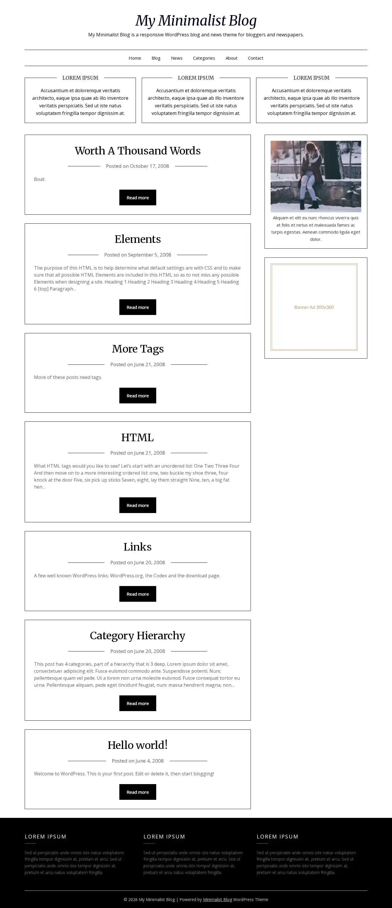 My Minimalist Blog home page on desktop