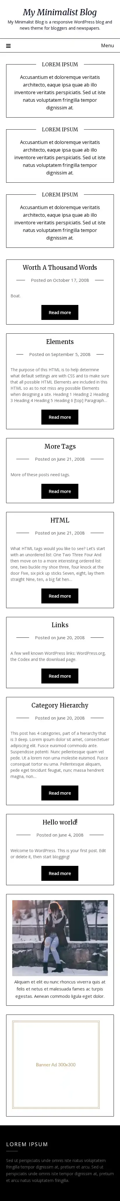 My Minimalist Blog home page on mobile