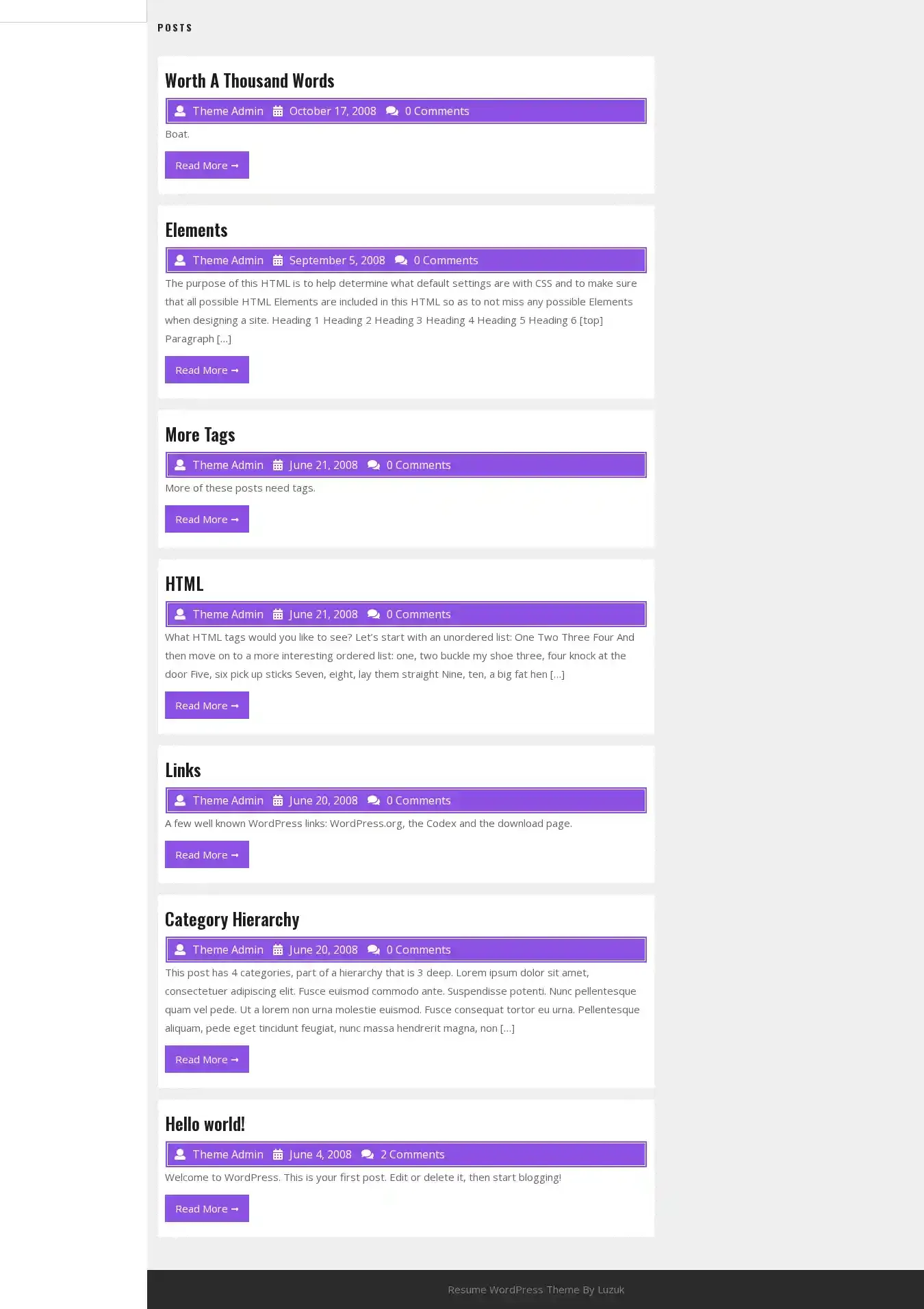 My Resume home page on desktop