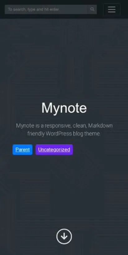 Mynote home page on mobile