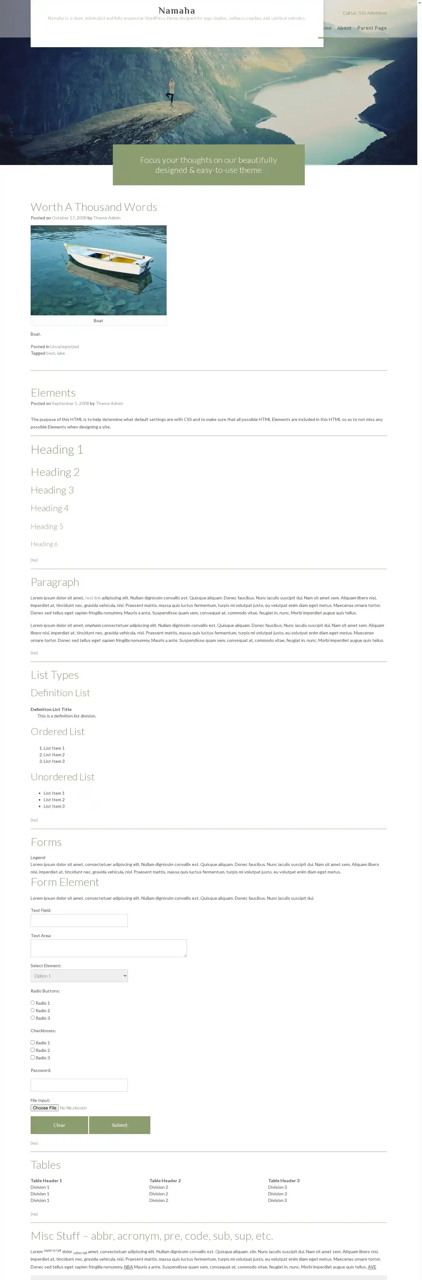 Namaha home page on desktop