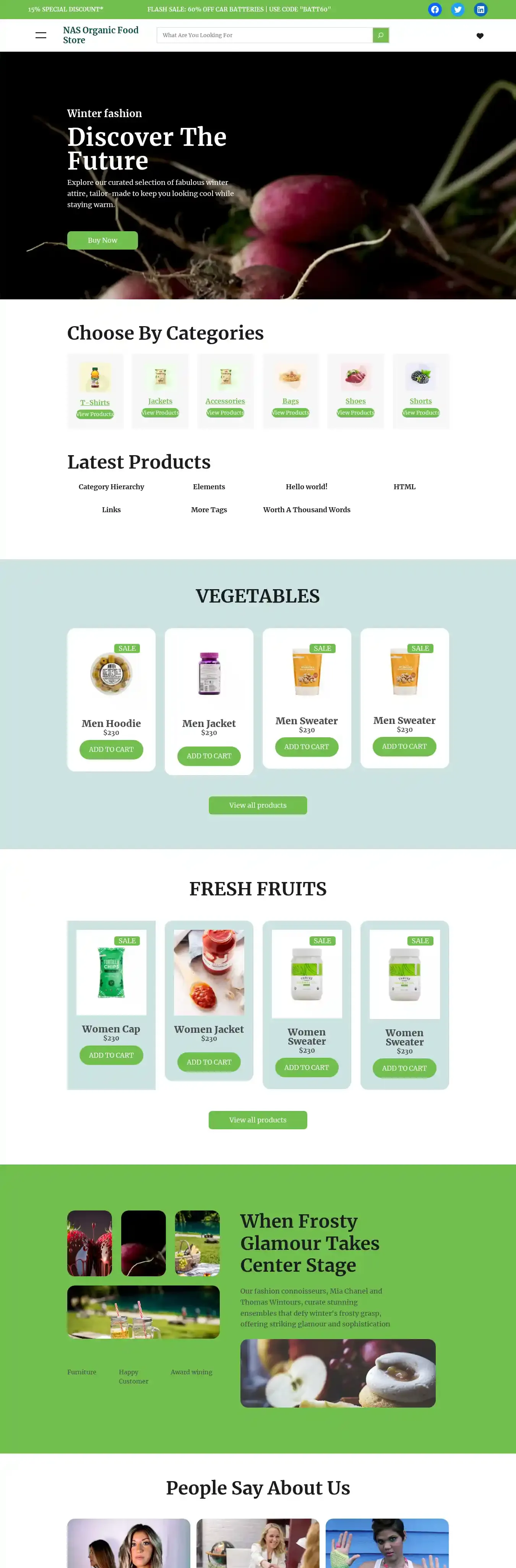 NAS Organic Food Store home page on desktop