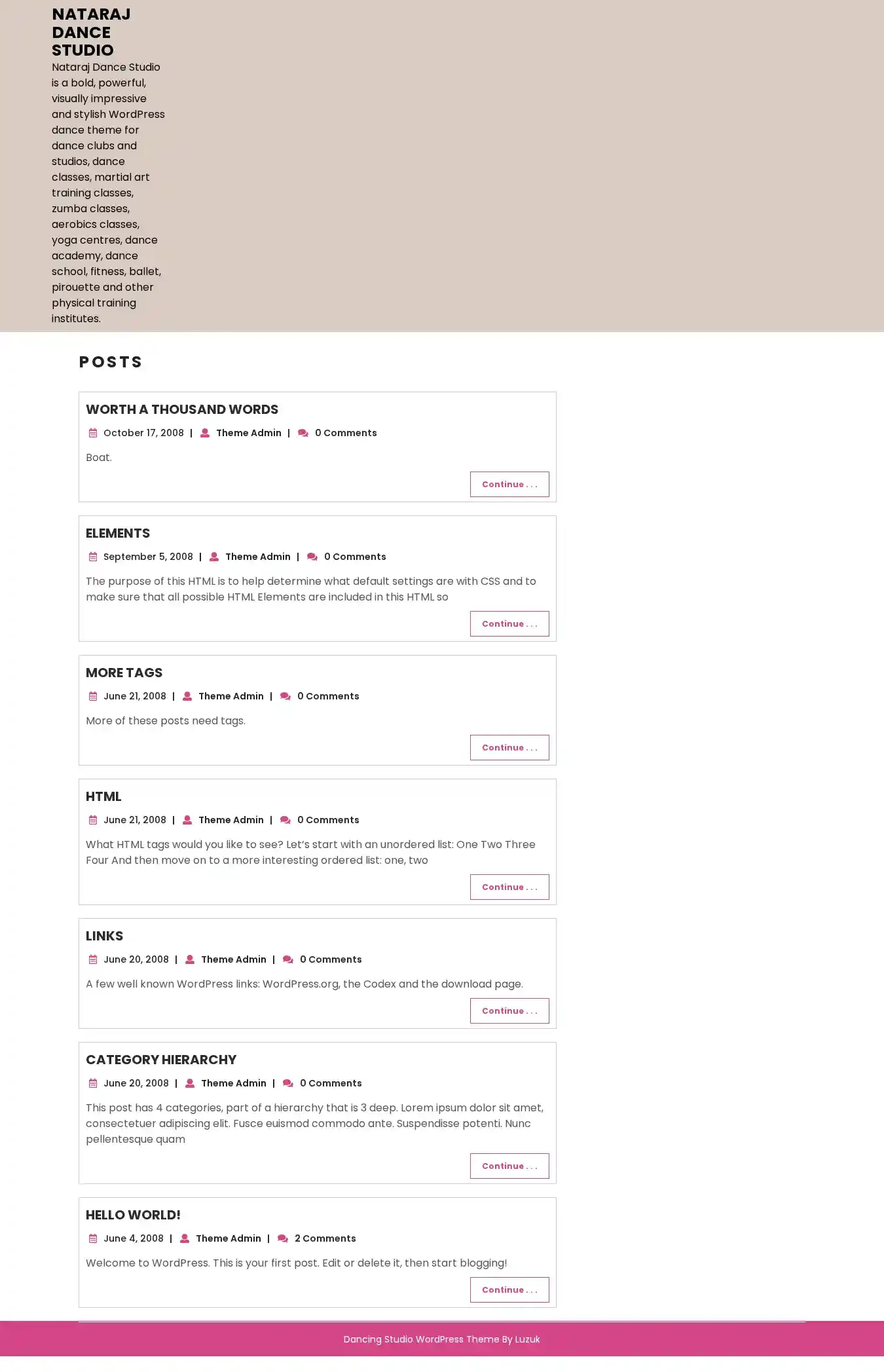 Nataraj Dance Studio home page on desktop