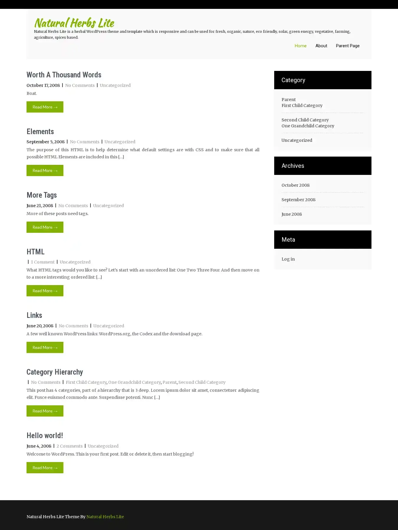 Natural Herbs Lite home page on desktop