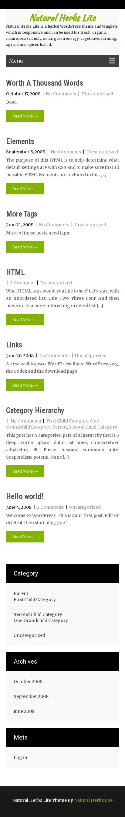 Natural Herbs Lite home page on mobile
