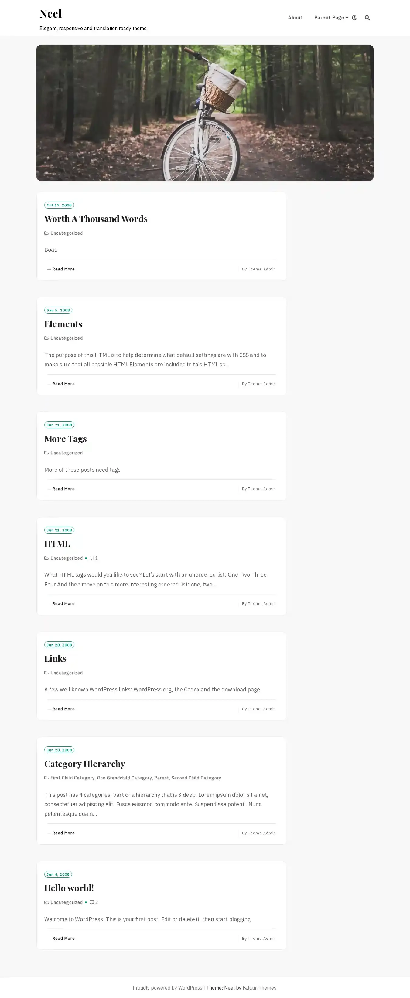 Neel home page on desktop