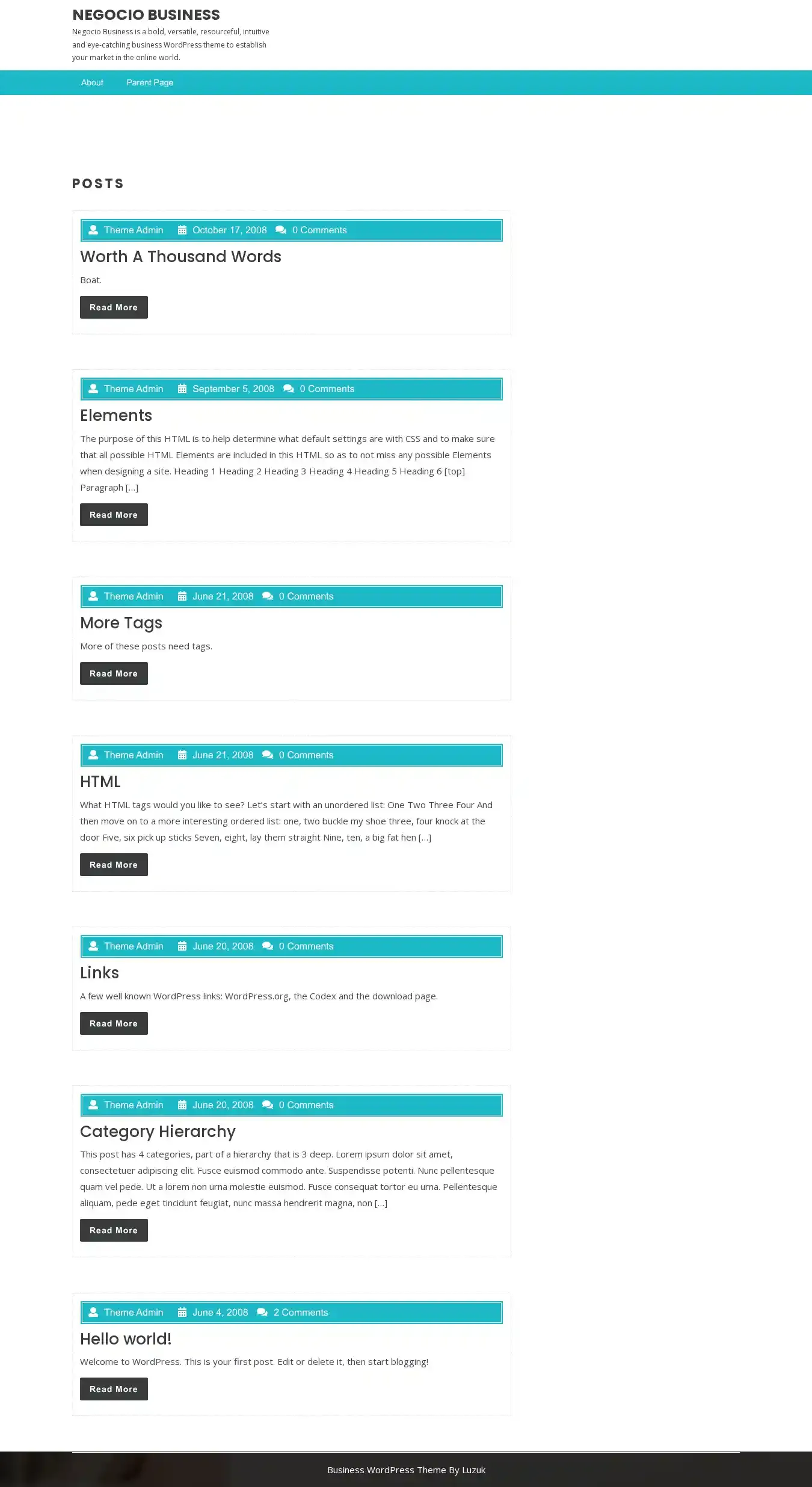 Negocio Business home page on desktop