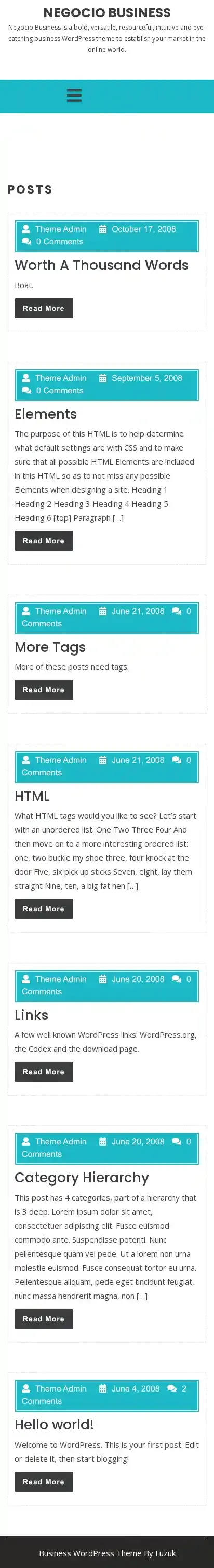 Negocio Business home page on mobile