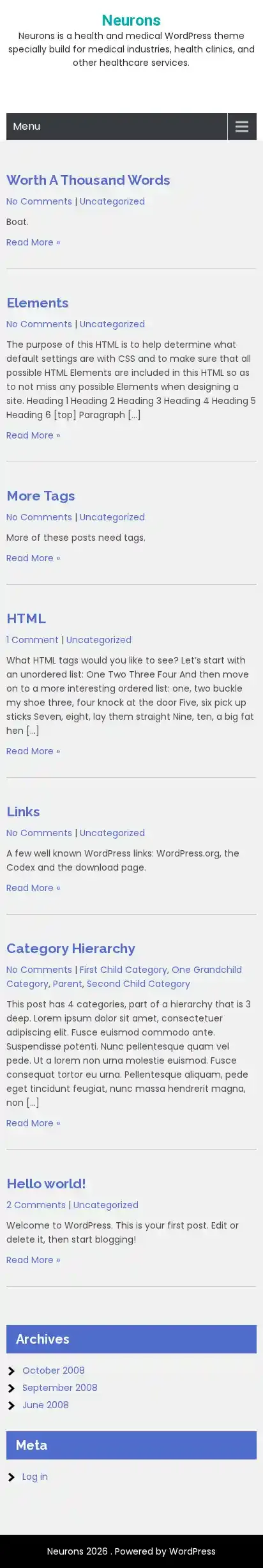 Neurons home page on mobile