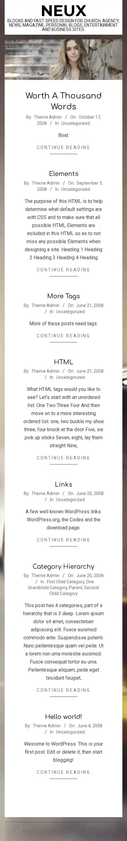 Neux home page on mobile