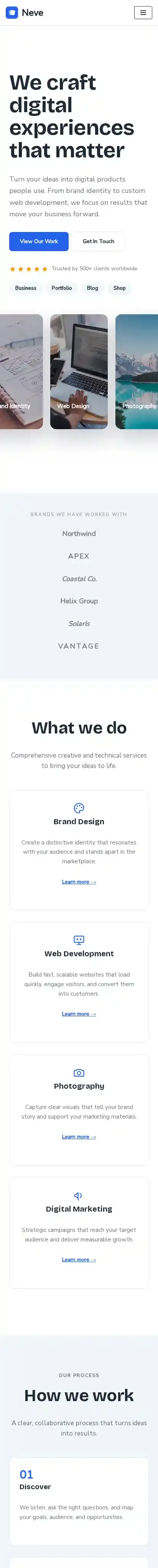Neve home page on mobile