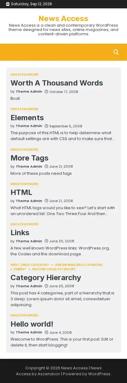 News Access home page on mobile