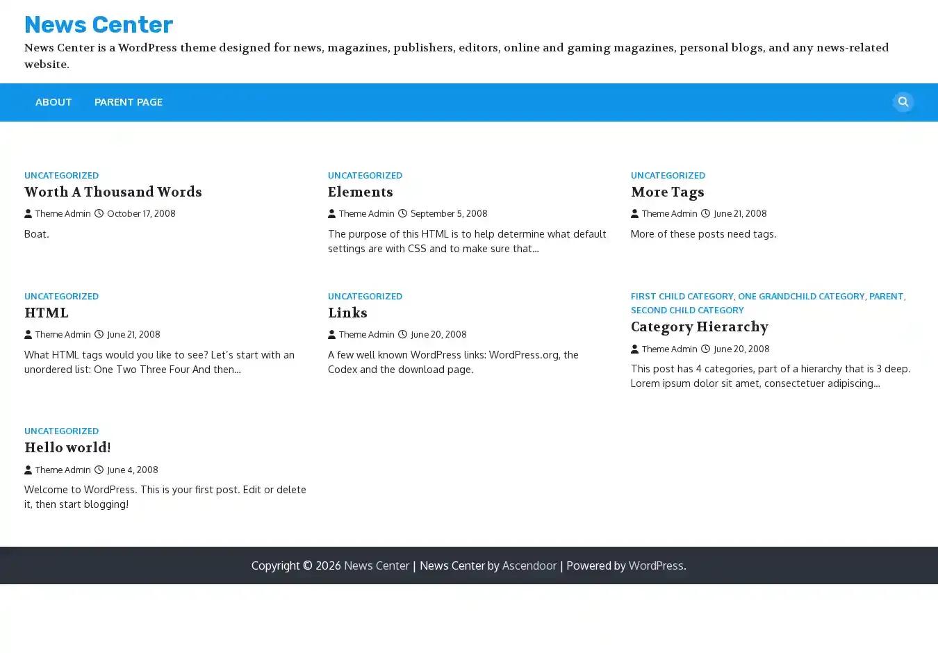 News Center home page on desktop