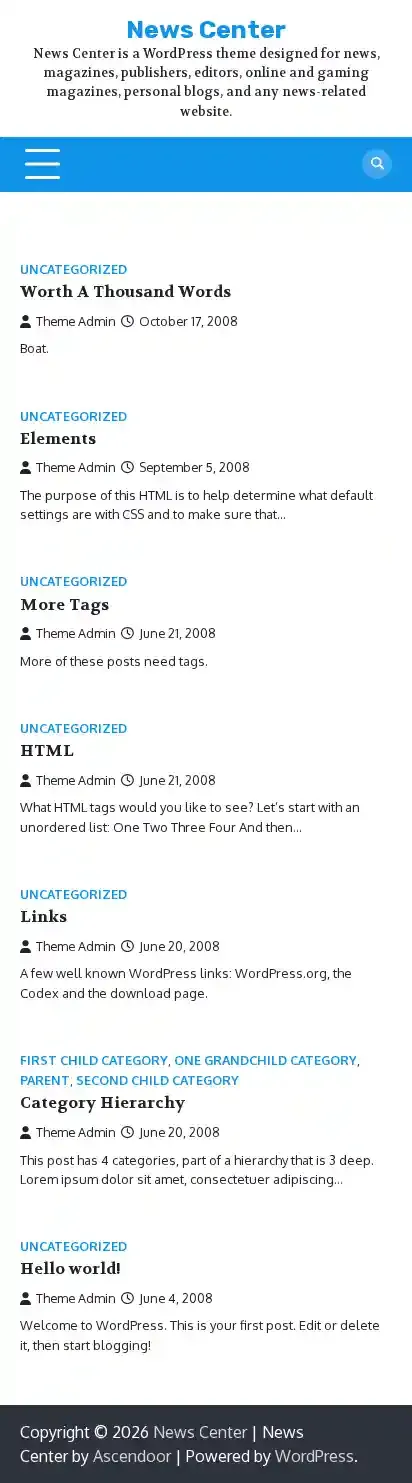 News Center home page on mobile