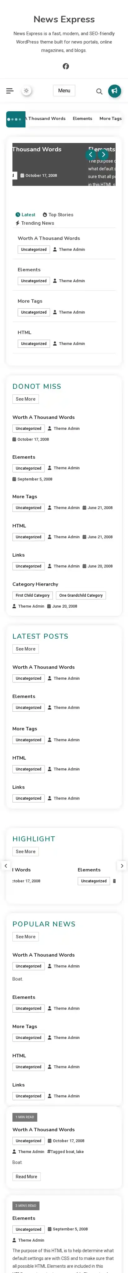 News Express home page on mobile