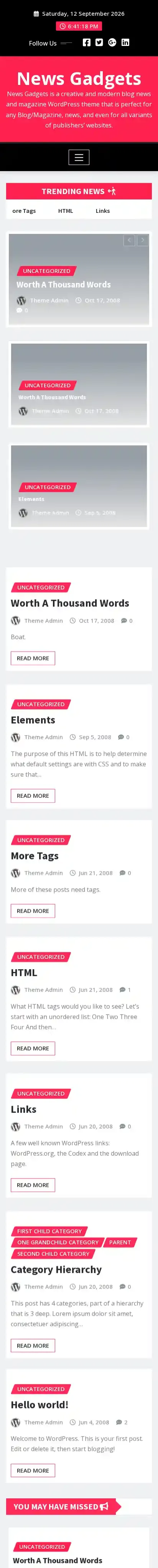 News Gadgets home page on mobile