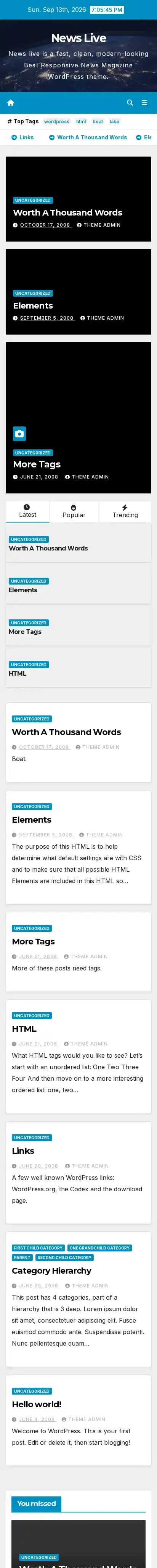 News Live home page on mobile